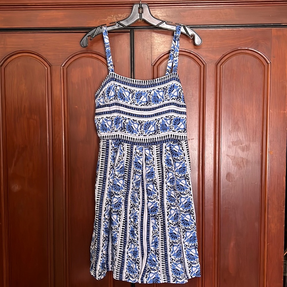LOFT Fit & Flare Blue Striped & Paisley Floral Lace Pattern Sundress Size 2